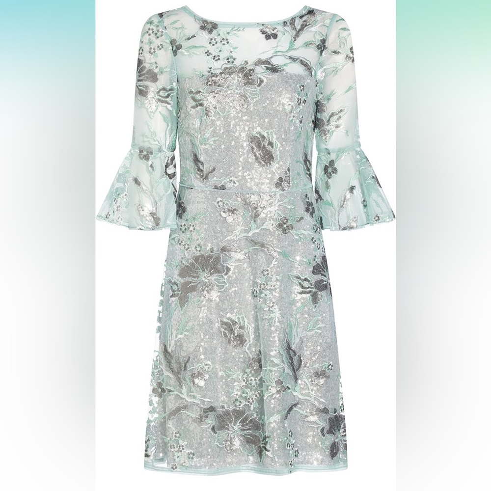 Adrianna Papell Mint and Silver Floral Dress